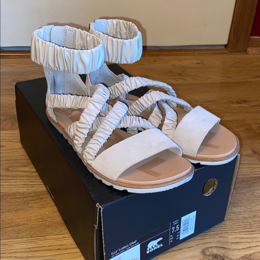 Sorel Ella II Ankle Strap Sandals Cream ankle strap 7.5